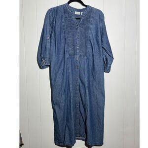 vermont country store denim dress Women's Tiered Chambray Midi Dress - Blue - XL Petite
